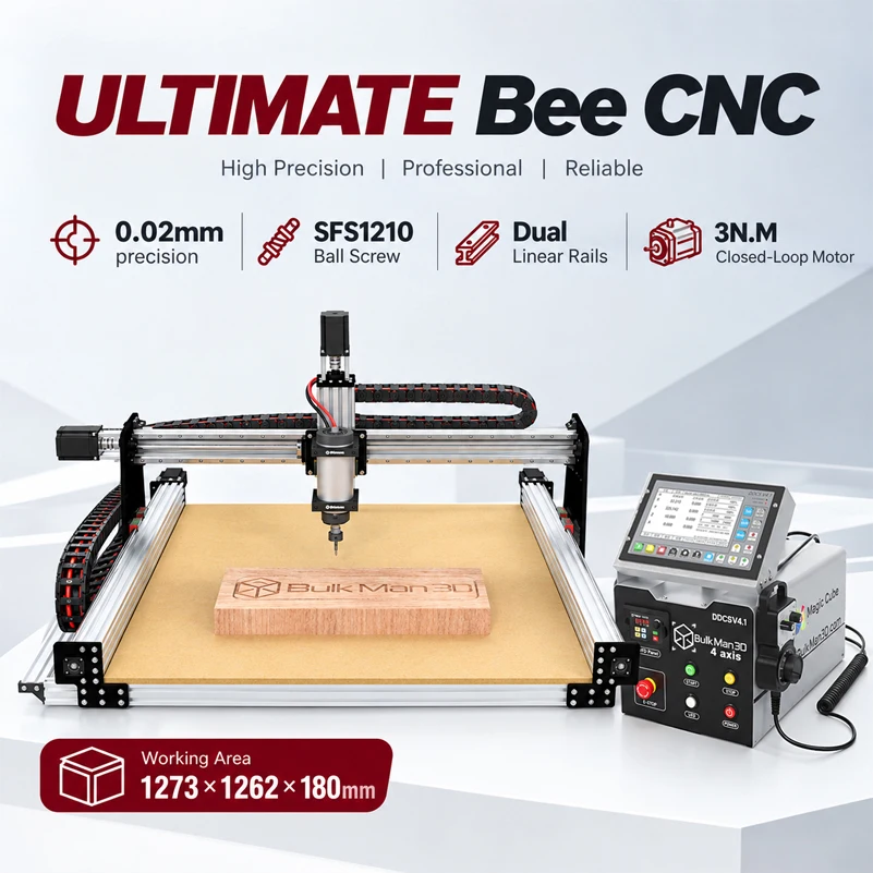 BulkMan3D ULTIMATE Bee 4 Axis CNC Router Ball Screw Linear Rail CNC Mill Engraving Machine DDCSV4.1 for Wood Aluminum Acrylic