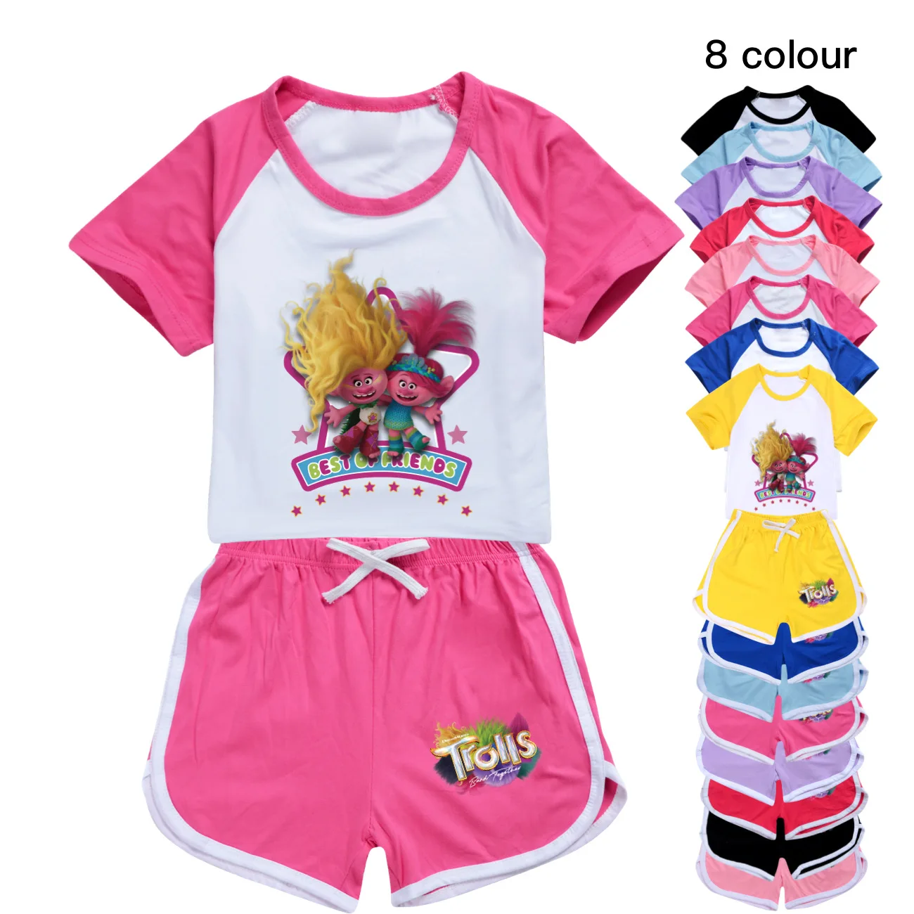 

TROLLS' WORLD TOUR Clothes New Girls Boys Clothing Cartoon Kids Sports T-Shirt +Pants 2 piece Set Baby Clothing Pyjamas 3342