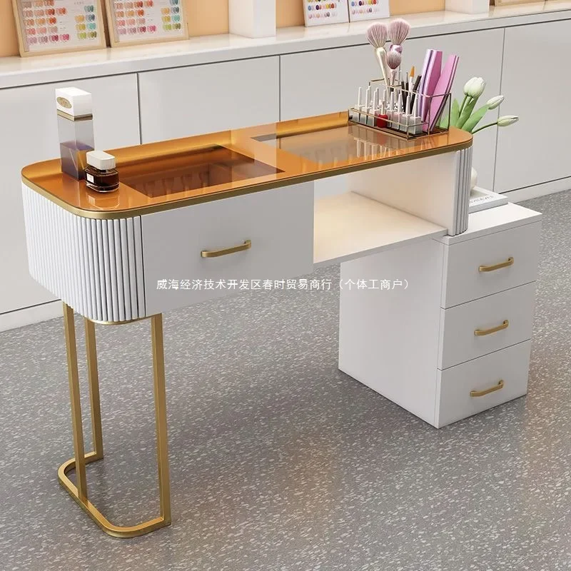 Creamy white Japanese glass single full set of light luxury simple manicure table storage folding manicure table