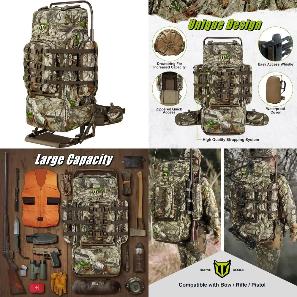 

TIDEWE Hunting Backpack 5500cu with Frame and Rain Cover for Bow/Rifle/Pistol