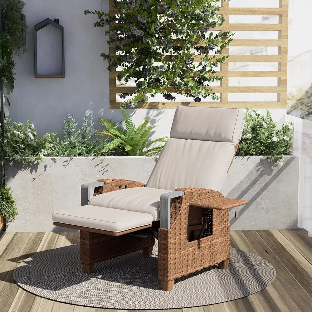 

Adjustable Outdoor Recliner Chair with Air Pump, 150° Recline, Removable Cushion, Creamy White Wicker, 1PC