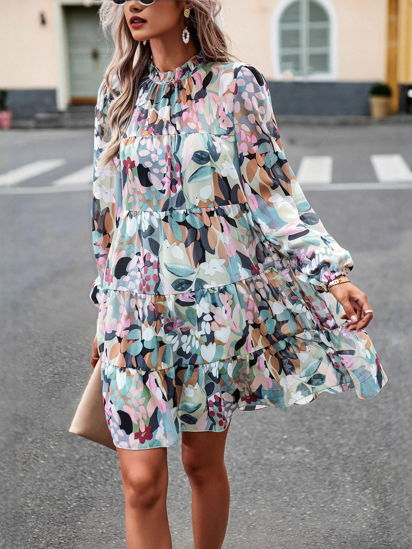 

2025 Autumn and Winter Elegant Casual Printed Long Sleeved Dress, Women's Dress