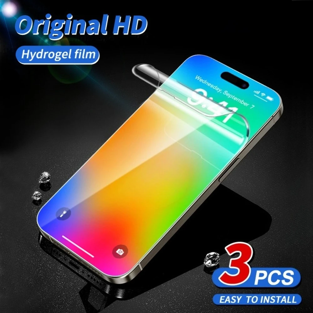 

3Pcs Full Cover Ultra HD Hydrogel Film for iPhone 17 16 15 14 Pro Max Air 13 12 11 Pro 16 15 Plus Anti-Scratch Screen Protector