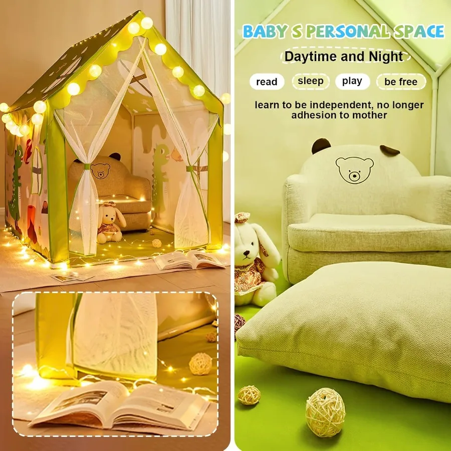 เต็นท์เล่นทรงไดโนเสาร์สำหรับเด็กชายและเด็กหญิง ขนาดใหญ่ ใช้ได้ทั้งในบ้านและนอกบ้าน พร้อมไฟบอล (ไม่รวม) ทำจากโพลีเอสเตอร์เนื้อนุ่ม