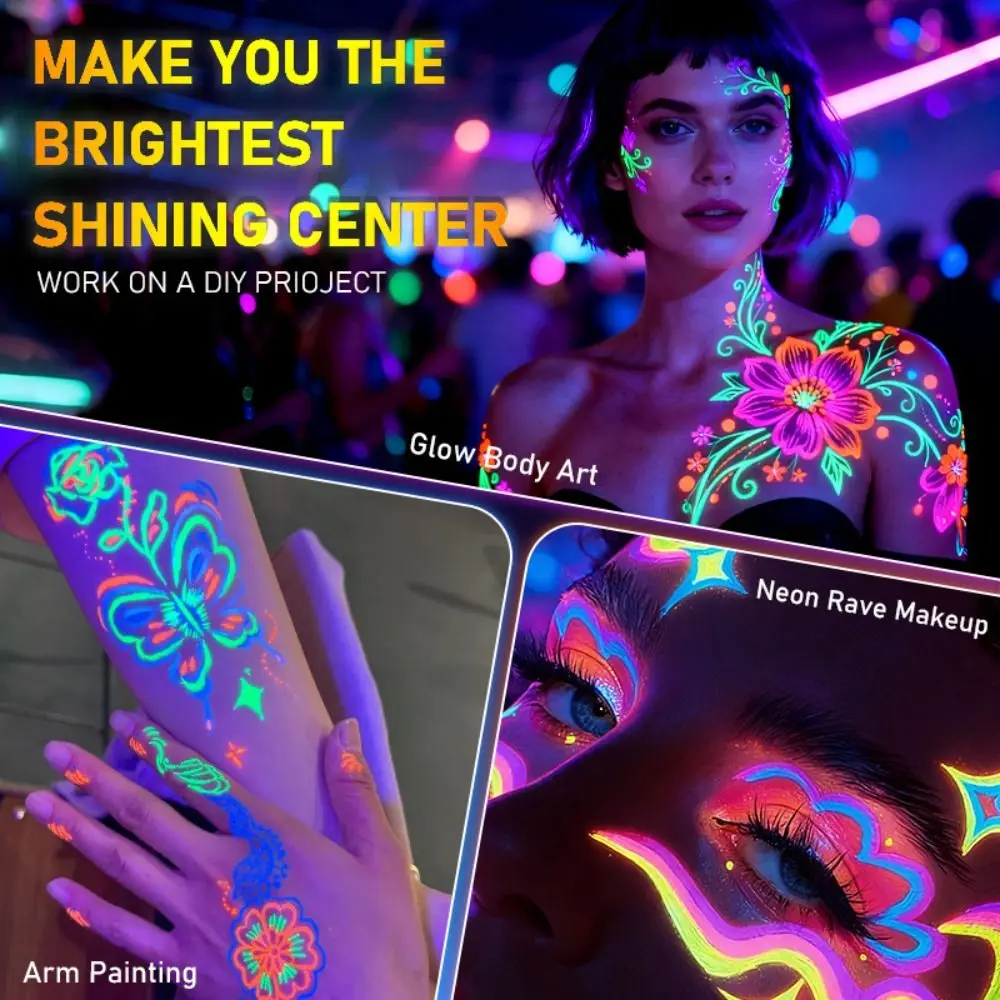 12 Colors Glow Face Paint Markers Black Light Reactive Non-Toxic Body Paint Markers Set Easy Wash Off Water-Based