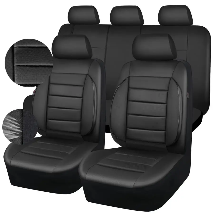 

Leather Seat Covers Full Set Universal Water Resistant 3D Foam Back Support, Luxury Comfort Automotive 5 Seat Covers All Season