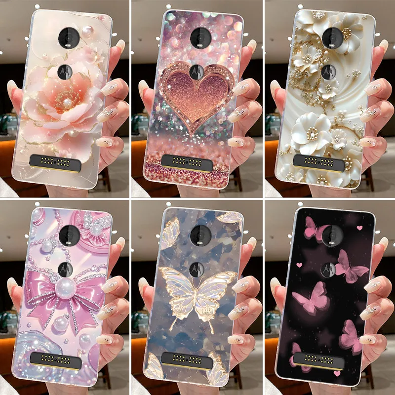 Funda para Motorola Moto Z4 Play Coque flor mariposa carcasa protectora Moto Z4 Play transparente suave silicona TPU funda de teléfono
