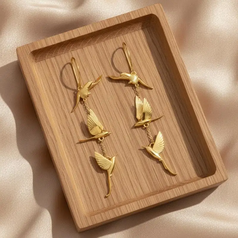 Women's Long Dangle Earrings Exquisite Golden Cloud Swallow Bird Design for Party Valentine's Day Gift Jewelry