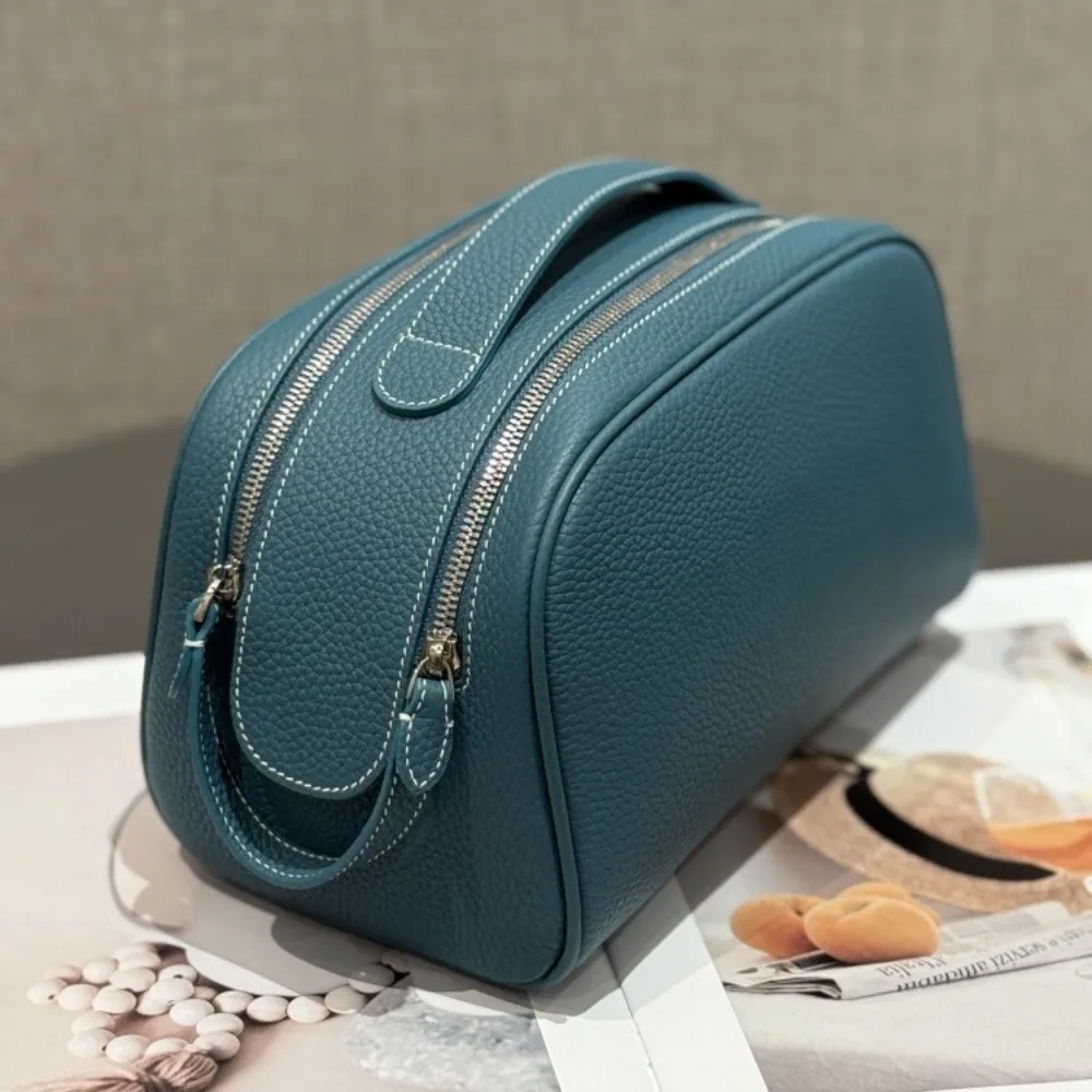 

First Layer Cowhide High-end Travel Portable Large-capacity Cosmetic Bag Leather Soft Toilet Bag Luxury Storage Premium Fashion