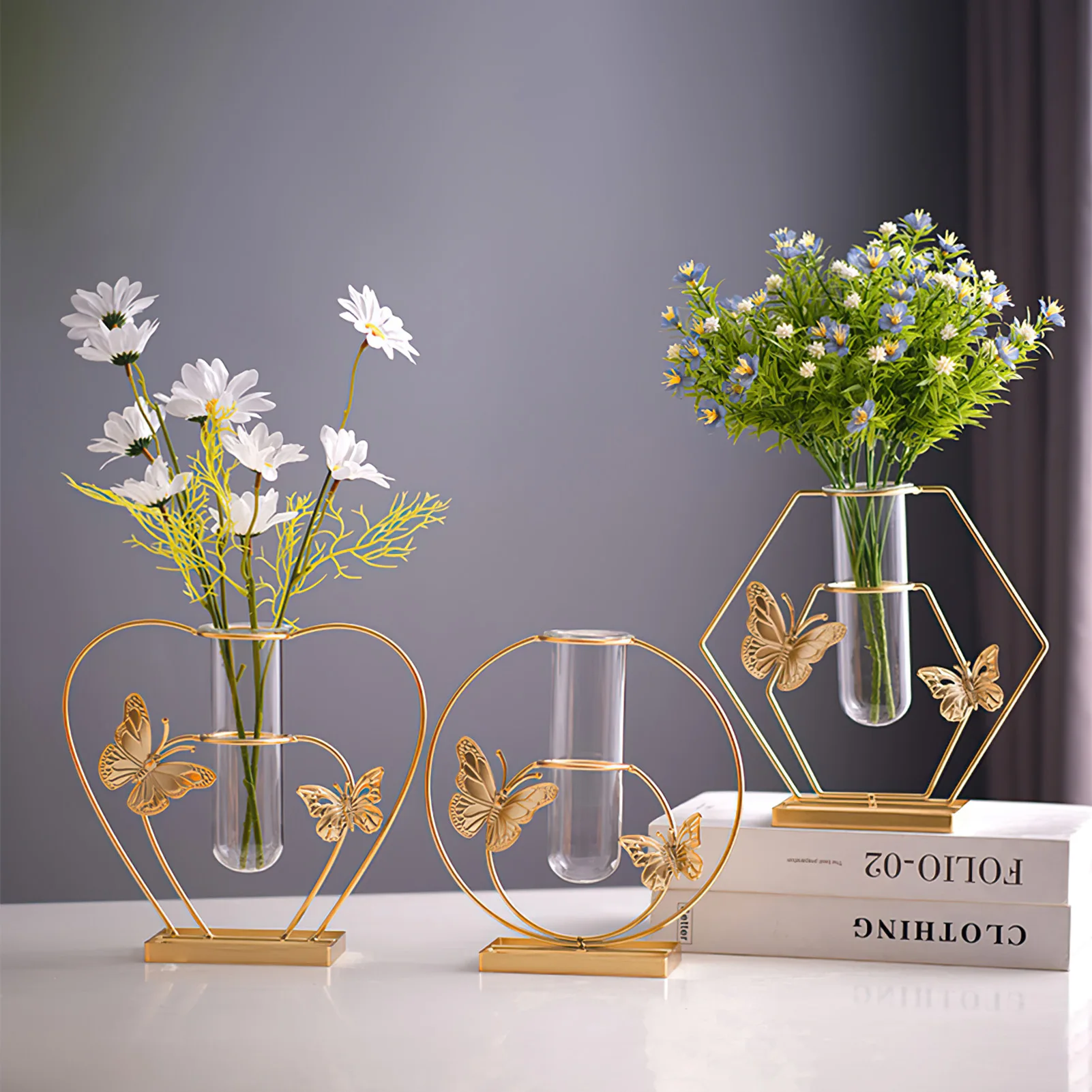 Light Luxury Vase Ornaments Creative Metal Butterfly Element Decoration Vase Tea Room Living Room Greenhouse Hydroponic Vase