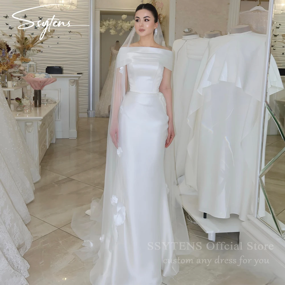 

SSYTENS Arabic Wedding Dresses Strapless Customized Ivory Satin Plus Size Bridal Gown Vestido De Novia Mermaid Bride Party Dress