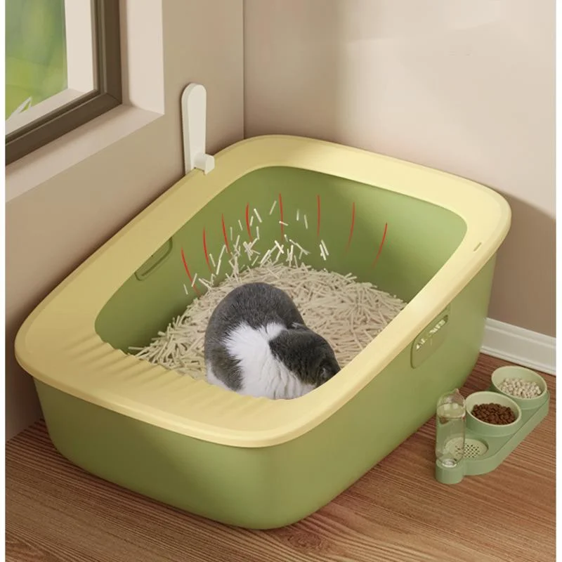 Super Large Size Cat Litter Box, Semi Enclosed Style, Cats' Toilet Elevated Fence, Striped Pedal, Kitten Sandbox, Pets Supplies