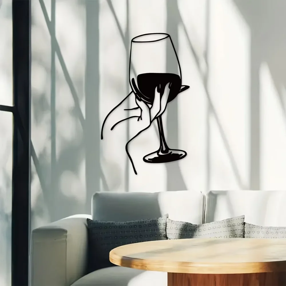 Wine Lover Lady Hand Metal Wall Decor - Unique Wall Art. A metal wall hanging for home decor and scene decoration.
