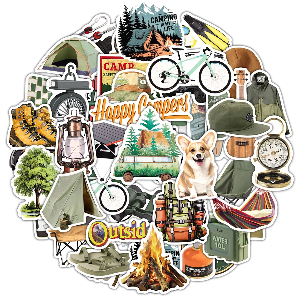 

10/30/50pcs Cartoon Outdoor Camping Life Stickers Happy Campers Travel Scenery Decals DIY Suitcase Laptop Phone Graffiti Sticker