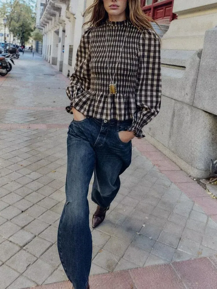 

Женский топ Ele Long Sve Honeycomb id с узором, Новое поступление, зима 2025 г., многослойное украшение, высокое качество