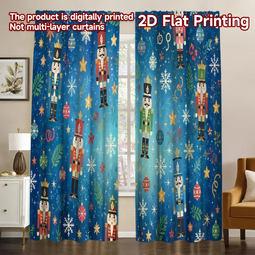 2D FLAT PRINTING 2pcs Curtains (Without Rod) Christmas Nutcracker Soldiers(1) Popular Contemporary Curtains Polyester Curtains