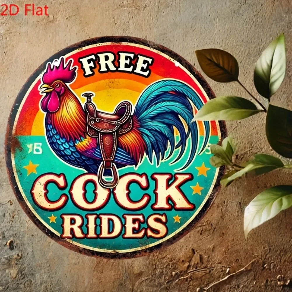 Vintage Rooster Metal Sign – 8inchx8inch Humorous Chicken Wall Art for Men's Lounges, Bars, Gardens, and Garage Decorations