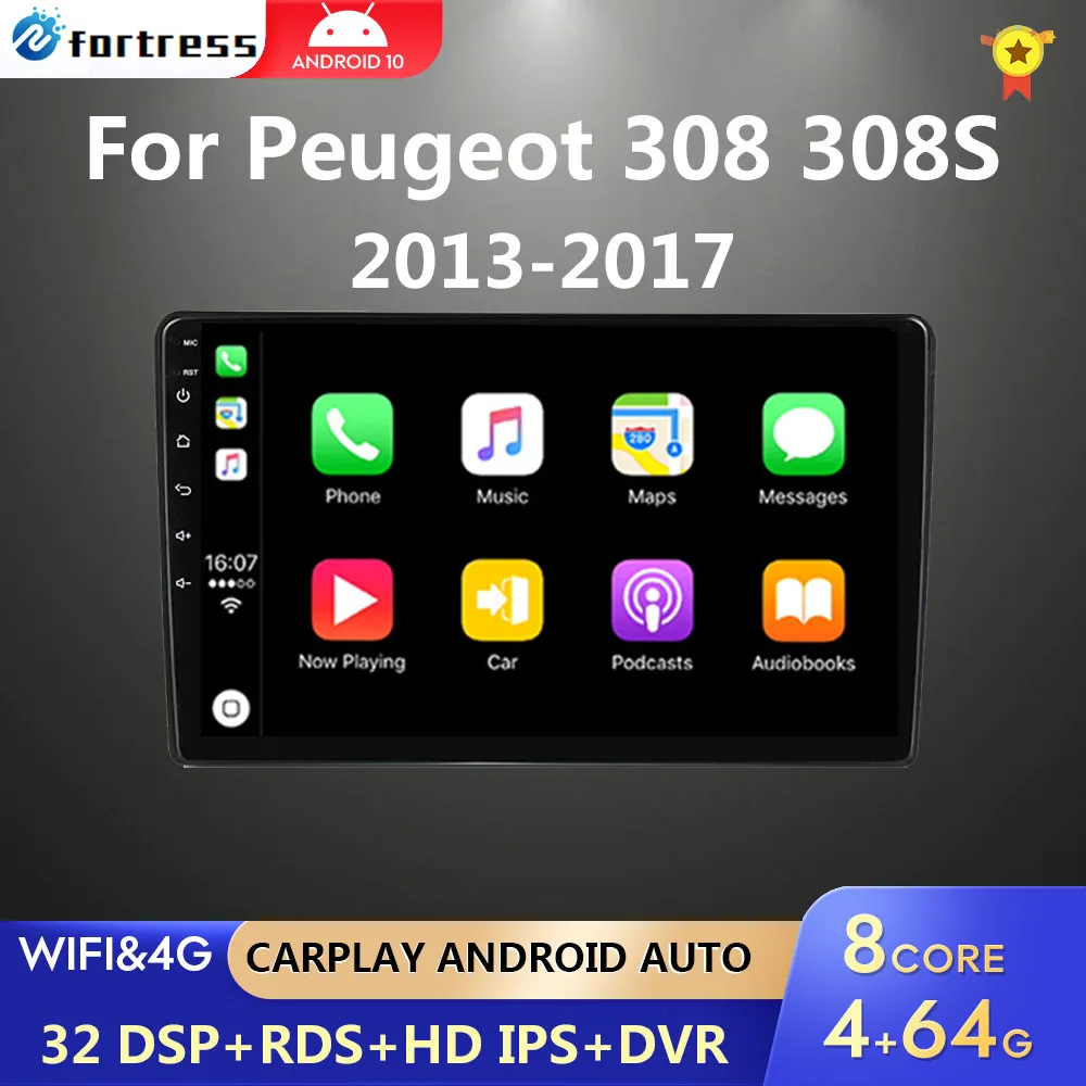 Android 10 8 Core 9“ IPS Screen Car Radio Stereo Receiver For Peugeot 308 T9 308S 2013 - 2017 Multimedia Player Carplay+Auto