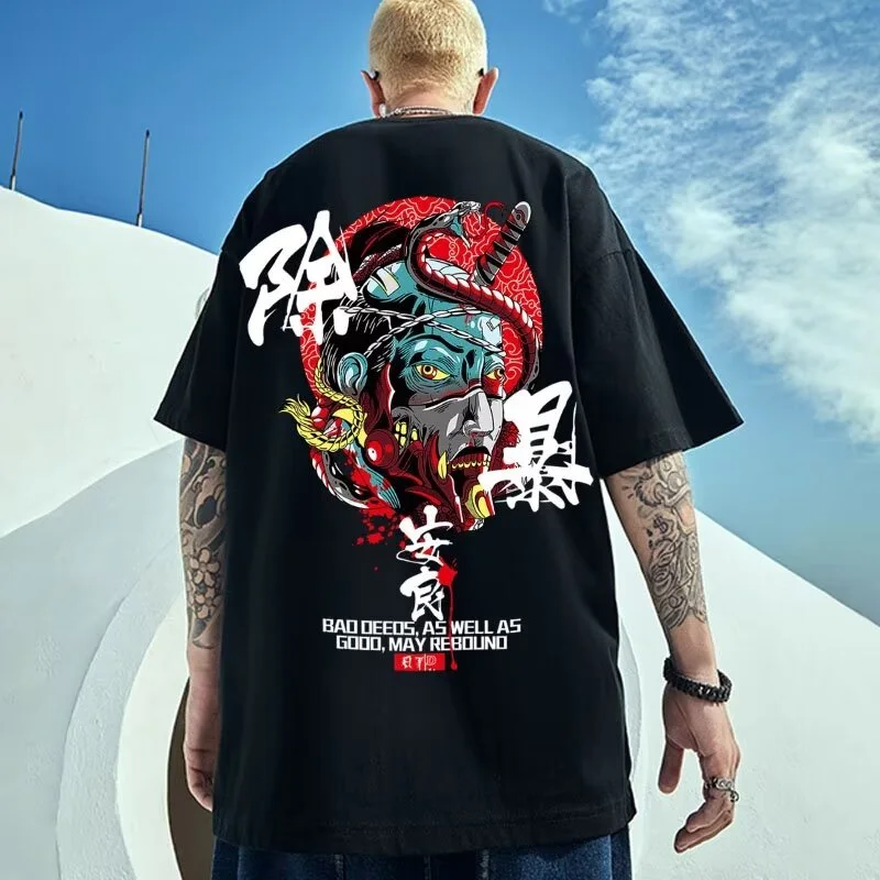 Japanese Anime Samurai Printed  T Shirts Men Streetwear Fashion Oversized T-Shirt 2024 Summer Hip Hop Graphic Y2K Tees Tops