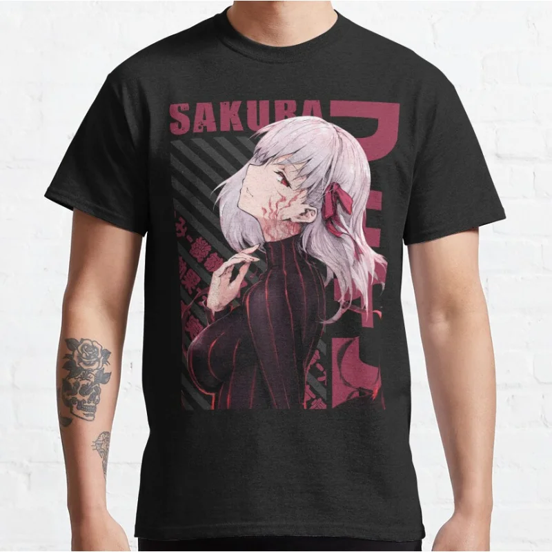 لطيف أنيمي ساكورا kawaii لعبة فيديو مصير البقاء ليلة قصيرة الأكمام Crewneck تي شيرت للرجال حجم كبير الكبار بلايز S-6xl