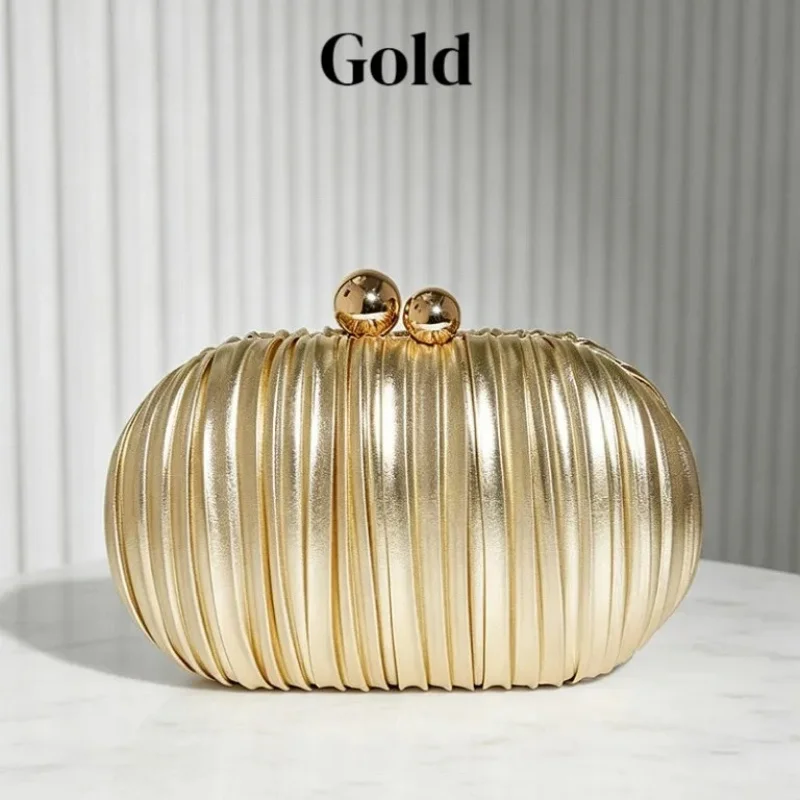 Elegant Pleated Handbag Fashionable 2026 Niche Design round Wallet for Princess Bride Ladies Evening Dress Gift Bag