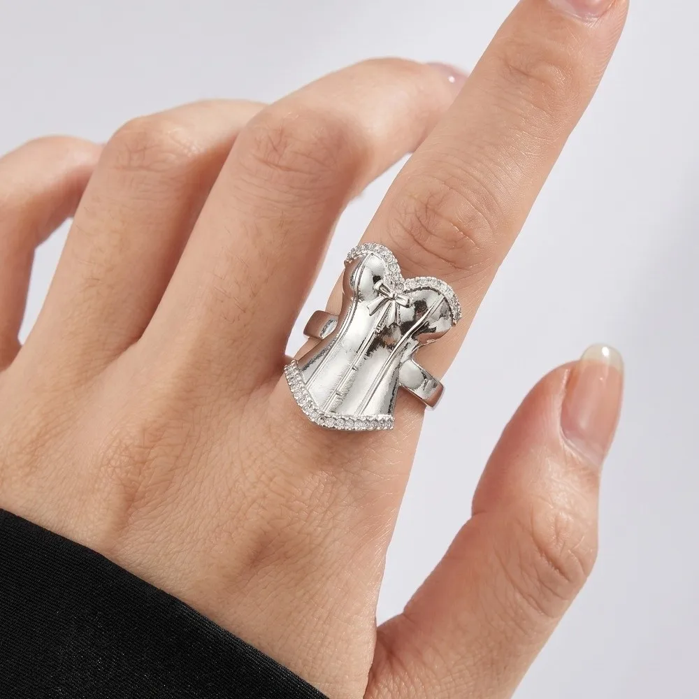 Fashion Jewelry 3D Corset Ring Alloy Opening Punk Skirt Hem Ring Silver Unique Gothic Ring Club