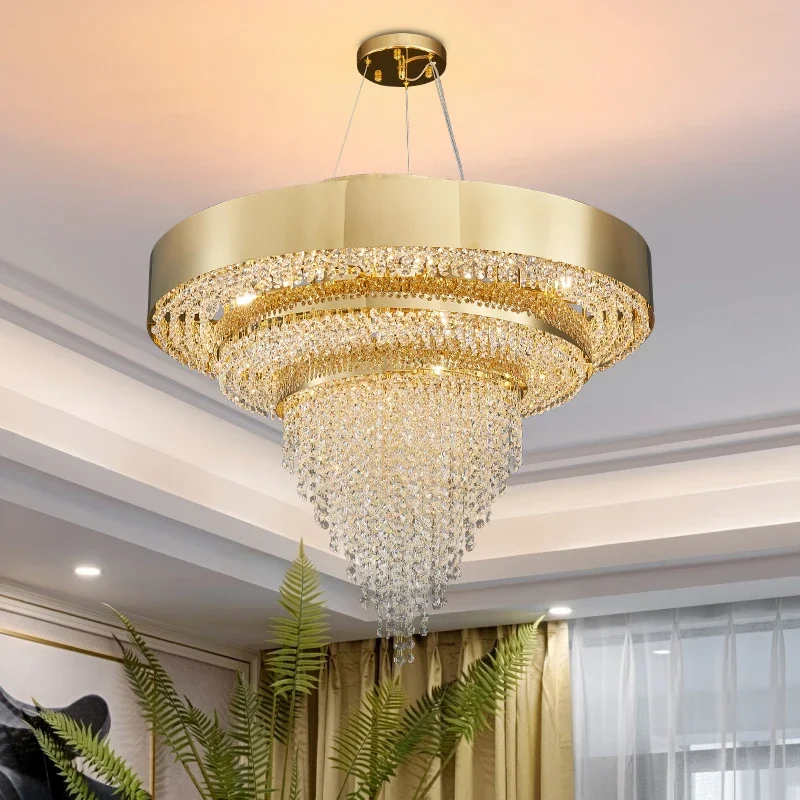 

Italian Crystal Pendant Light Round Long Luxury Gold Modern Chandelier for Dining Room Living Room Kitchen Bedroom