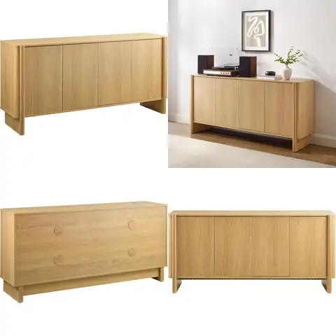 contemporary sideboard buffet cabinet with storage shelves for kitchen and dining area in white oak finish