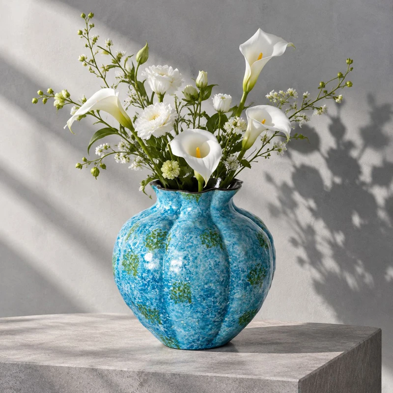 Colorful Handmade ceramic vase in grassy green with purple clay pumpkin-shaped hydroponics natural home decoration