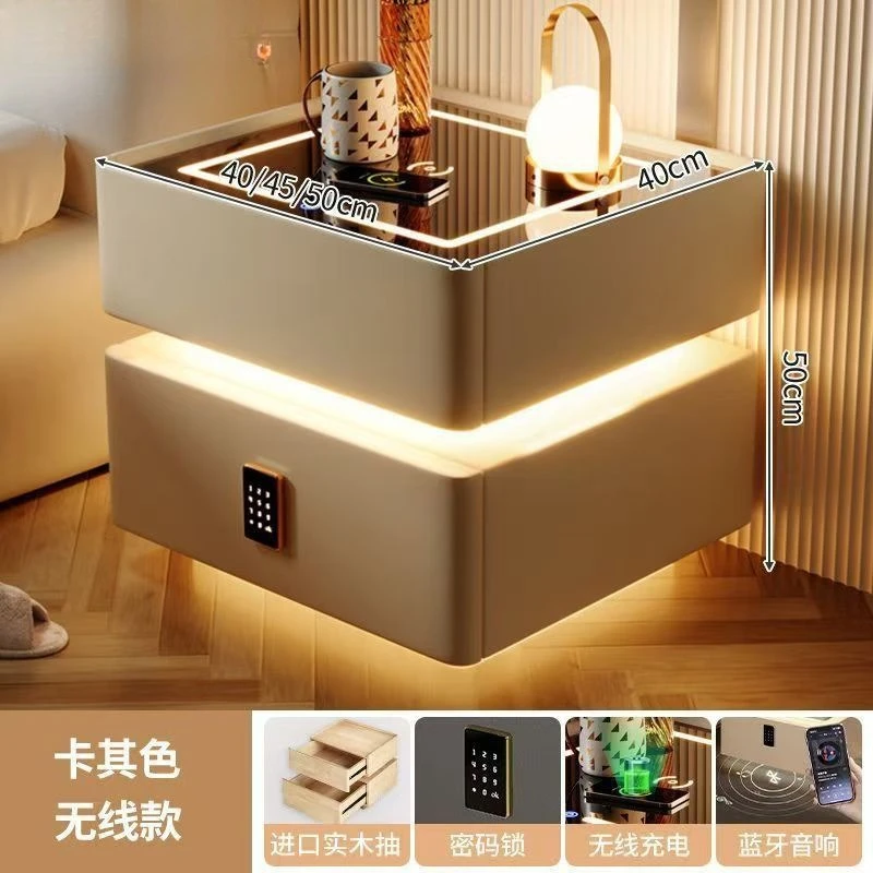 Solid wood bedside table Modern simple bedroom Light luxury multi-function wireless charging Bluetooth smart bed cabinet