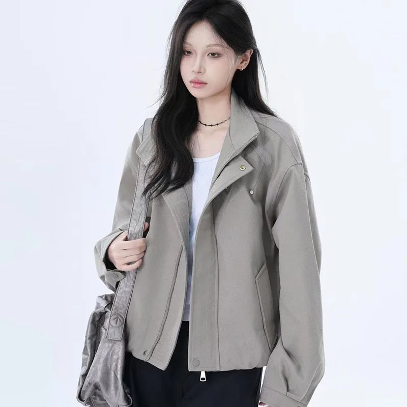 

Женская ветровка, новая осенняя корейская свободная модная рабочая одежда с воротником-стойкой, куртка, студенческая ветровка, пальто на подкладке