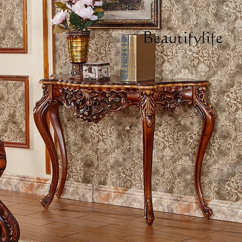 

European Entry Lux Wood Carving Console Tables American Retro Console French Minimalist Half round Table