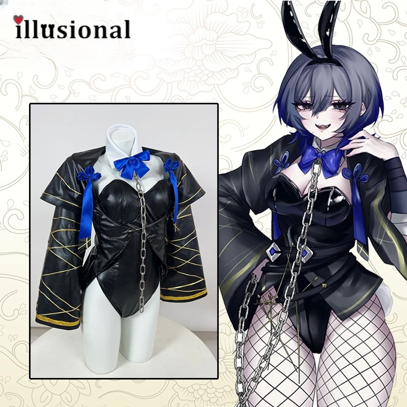 illusional Vtuber Koyanagi Rou Cosplay Costumes Koyanagi Rou Sexy Bunny Girl PU Junpsuit Halloween Costumes