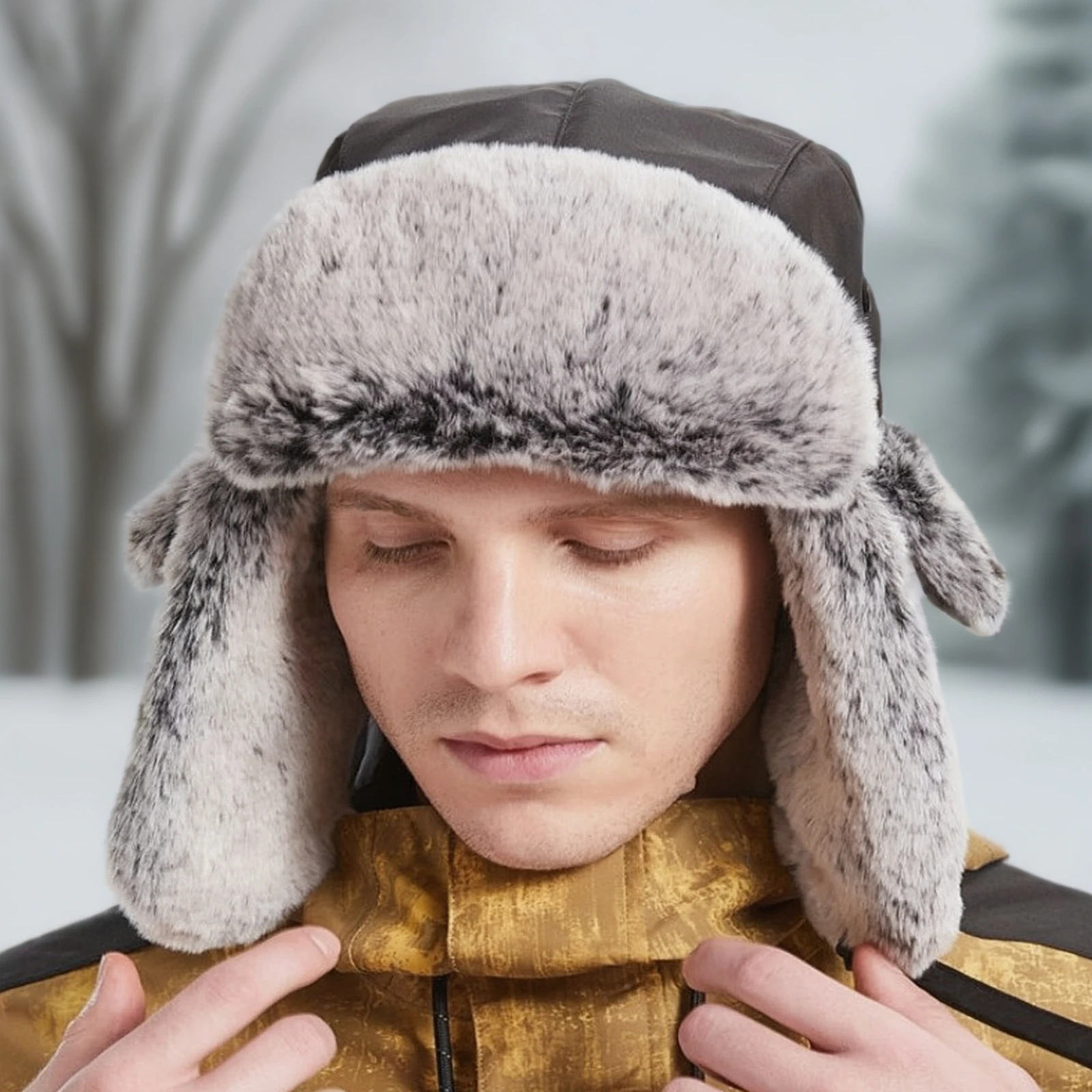 

Winter Warm Bomber Hat for Men Women Snow Cap Faux Fur Russian Ushanka Trapper Hats with Earflaps for Outdoor Hunting Skiing