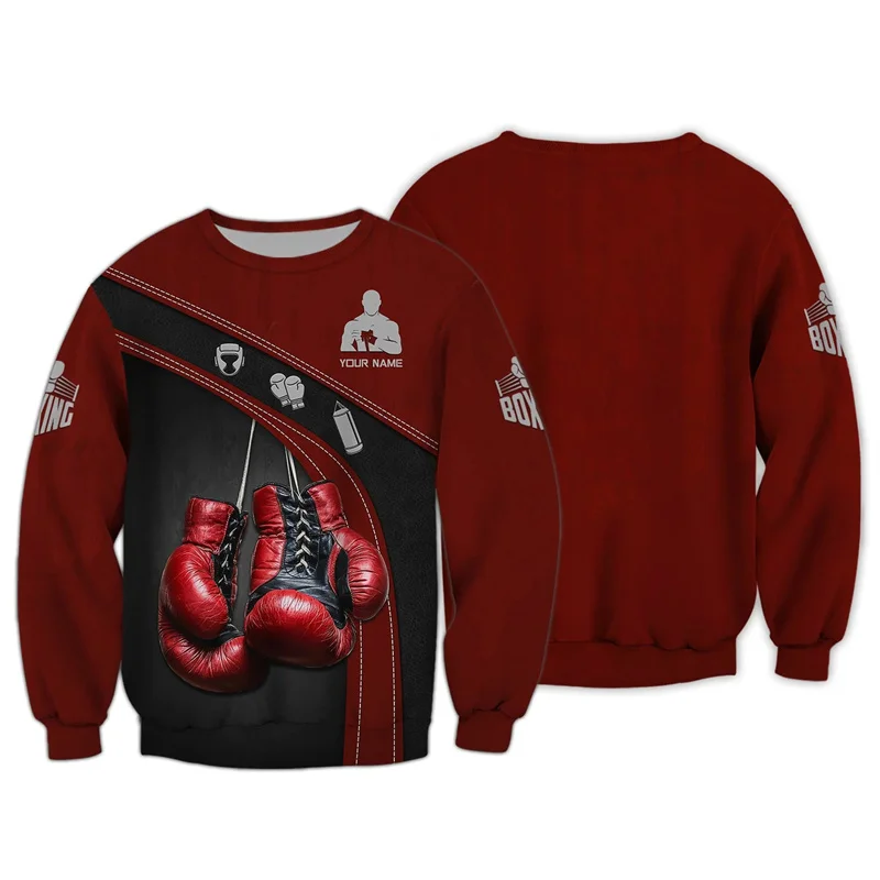 New 3D Printed Boxing Sweatshirt For Men Spring Long Sleeve Pullovers Sports Fitness Boxing Gloves Graphic Crew Neck Hoodies