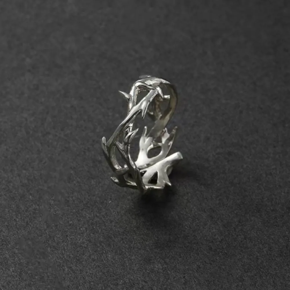 Vintage Crown Of Thorns Ring Men Adjustable Gothic Punk Vine Branch Spiky Finger Ring Hip Hop Retro Biker Cool Jewelry Gift