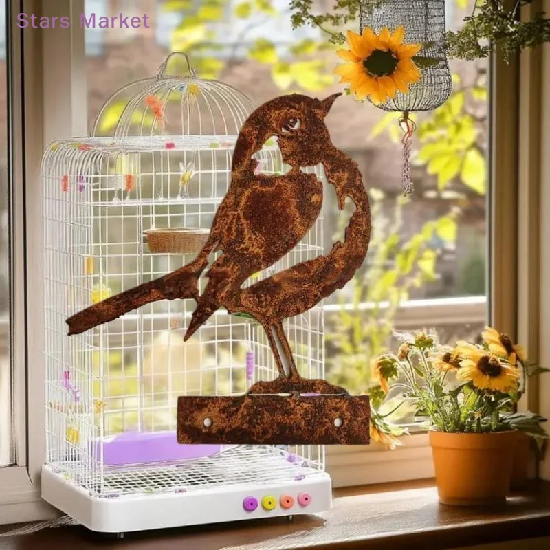 1Pc Rust-Colored Bird Comfortable Home And Garden Decoration Country Metal Artwork Backyard Wall Decoration Iron Garden Decorati