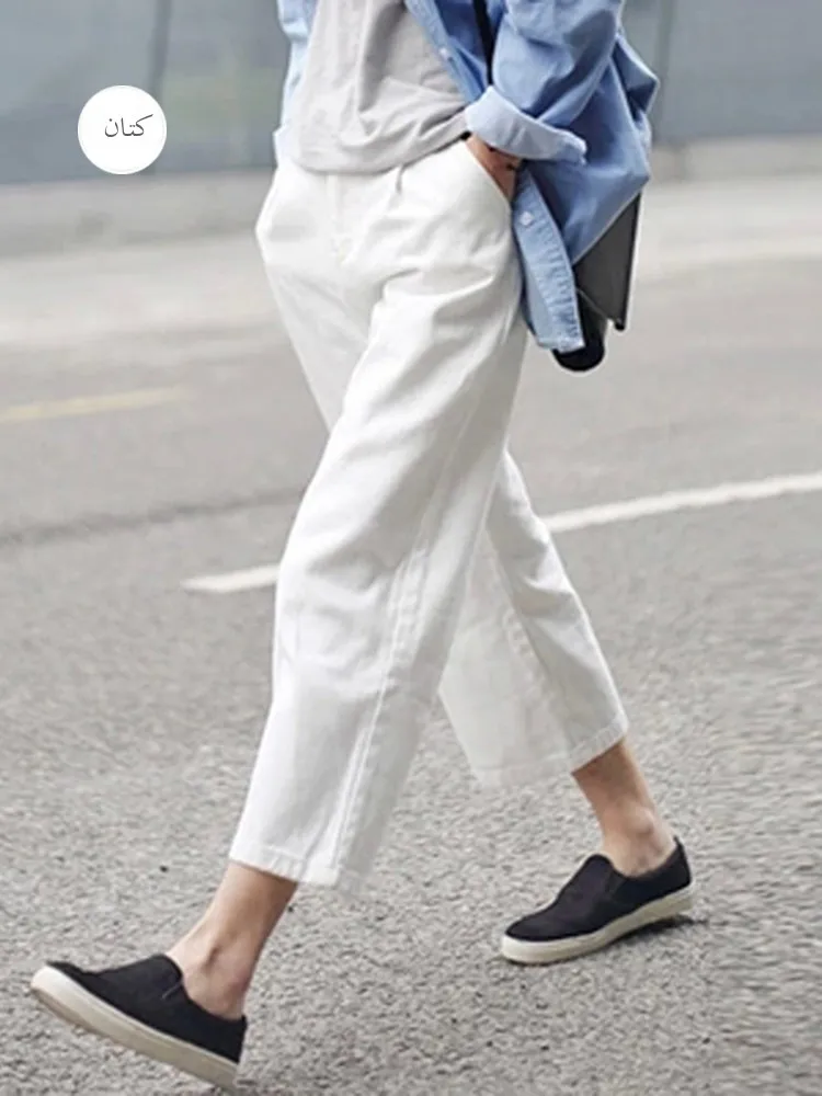 Cotton Linen Wide Leg Pants Women's Nine Points Loose Drapey High Waist Casual Trousers Summer New Style Small Size