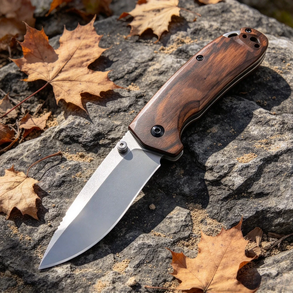 Portable 15031 Folding Knife Wooden Handle Climbing Camping Hiking Multi-functional Jungle Exploration Practical EDC Tool