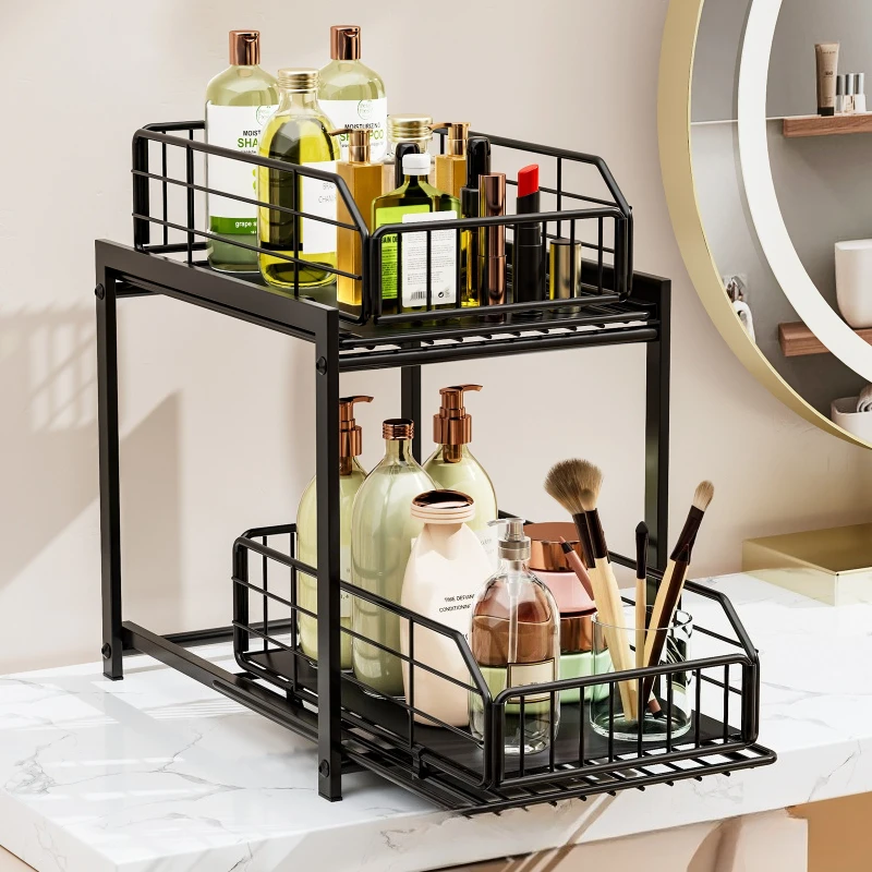 

Multi-functional Toilet Bathroom Slide Drawer Basket Foldable Storage Basket Kitchen Cabinet Seasoning Bottle Jar Shelf