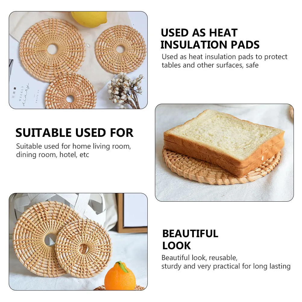 

8PCS Bamboo Woven Coasters High Quality Eco Friendly Heat Insulated Cup Pad Rattan Wood Mat Reusable Sturdy Home Hotel Dining