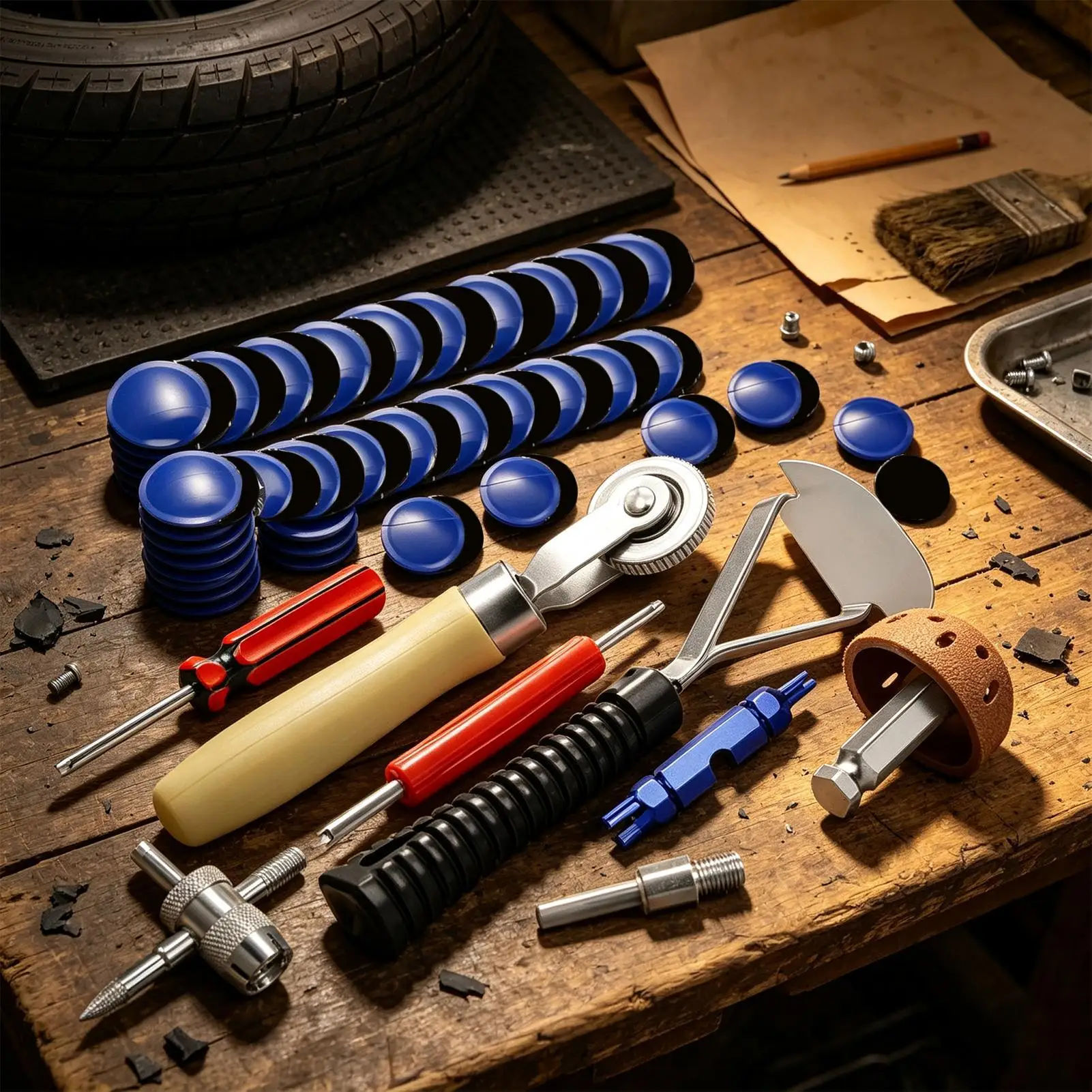 68Pcs/set Tire Repair Kit Heavy Duty Rubber Tire Tube Repair Patch Kit Portable Tire Tube Patch Kit For Buffing And Repairing