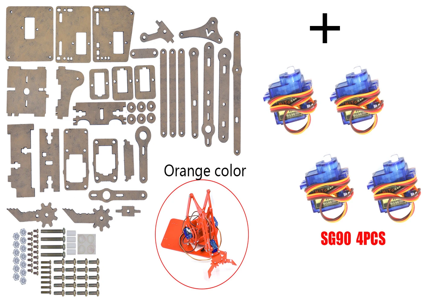 SG90 MG90S 4 dof unassembly ชุดหุ่นยนต์กลแขนหุ่นยนต์อะคริลิคสำหรับ Arduino หุ่นยนต์ไอน้ำแขนตั้งโปรแกรมหุ่นยนต์แขน