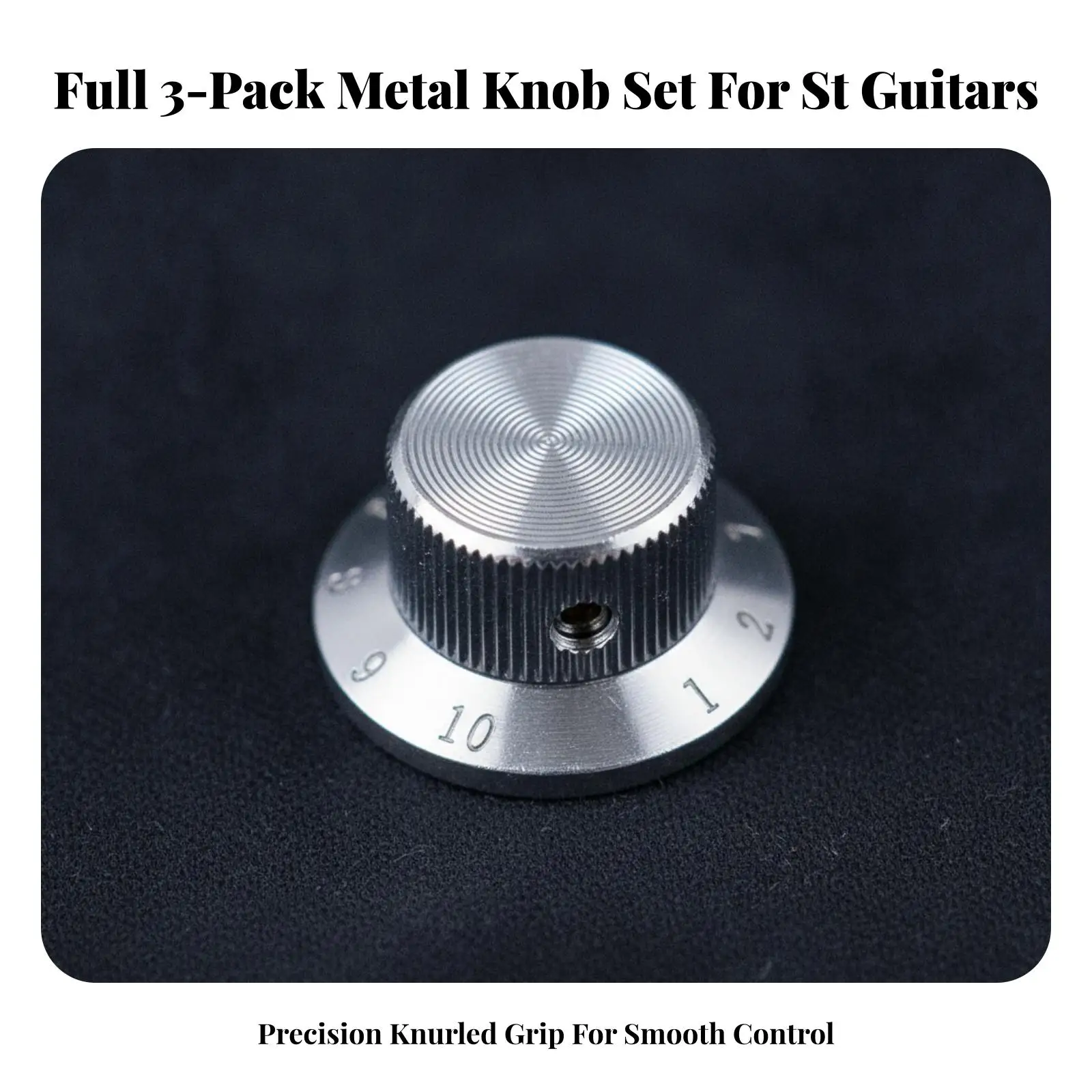 3 Pieces Control Knob with Set Screw | bright silver Finish, Guitar Control Knob with Set-Screw, Aluminium