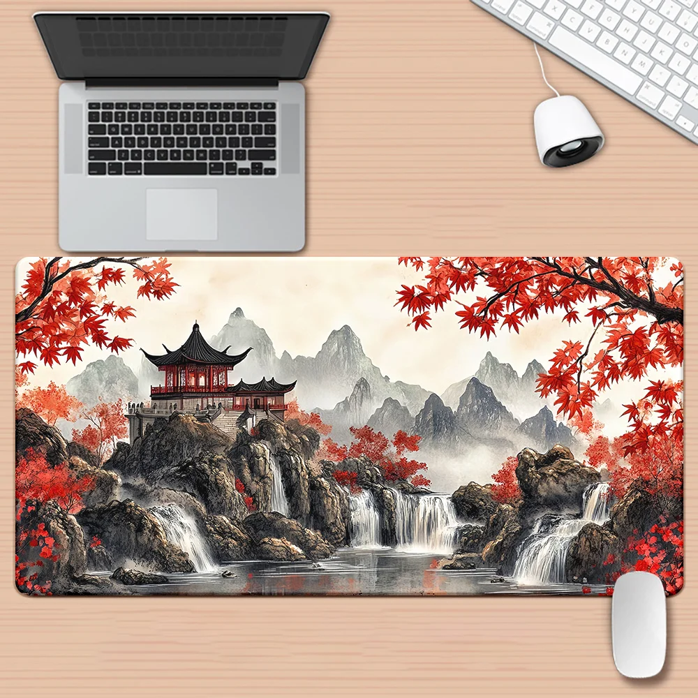 Japanisches Landschafts-Gaming-Mauspad, Rutschfeste Gummibasis, Herbst-Landschaftsdesign, Perfekt für Büro- und PC-Gamer