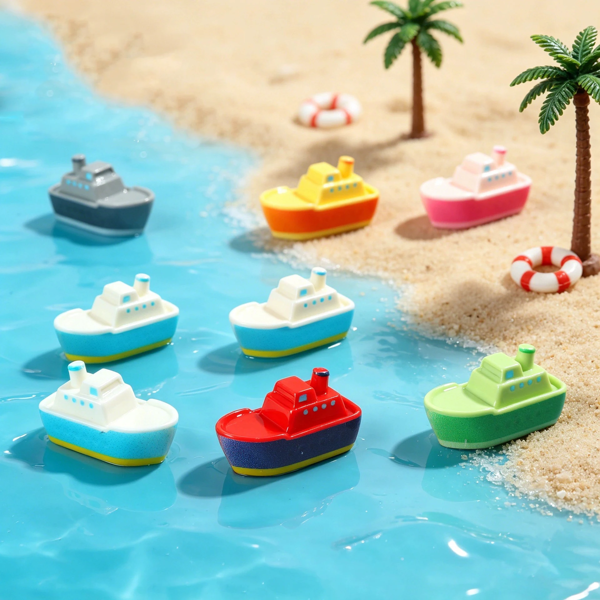 6pcs/set Cartoon Cute Cruise Ship Ocean Scenery DIY Accessories Navigation Wind Ship Ornament Desktop Model Toys
