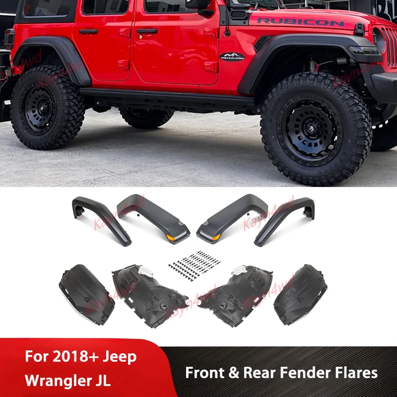 

Off Road 4x4 Exterior Accessories Front Rear Fender Flare Wheel Arch Mudguard With LED Light For 2018-2025 Jeep Wrangle JL