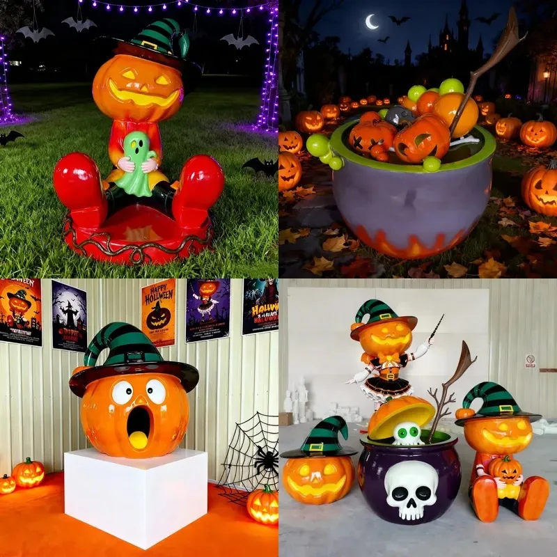 Hot Sale Custom Inflatable Plastic Pumpkin Lantern Statue Christmas Halloween Ornament
