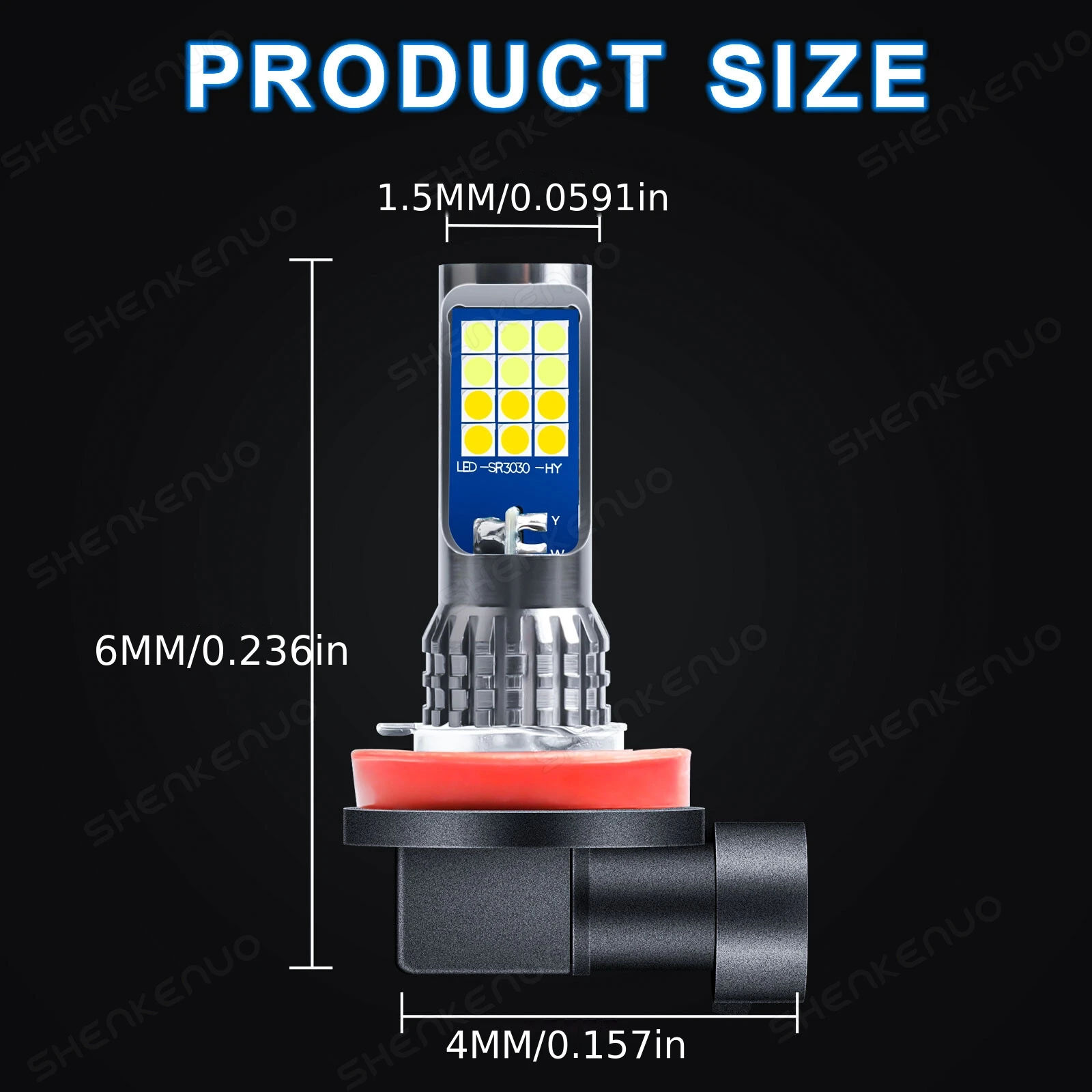 2pcs H11 24SMD LED Bright Fog Light Bulb Bi-Color Fog Light Beam 1200LM 6000K 3000K