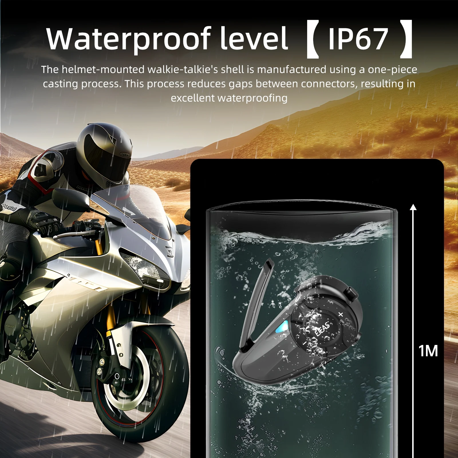 EJEAS Q2 Motorcycle Helmet Intercom Bluetooth 5.1 Headset Quick Pair Waterproof Up to 2 Riders Wireless Interphone Earphone